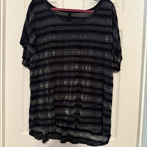 Black and Silver Semi-Sheer Short Sleeve Shirt
